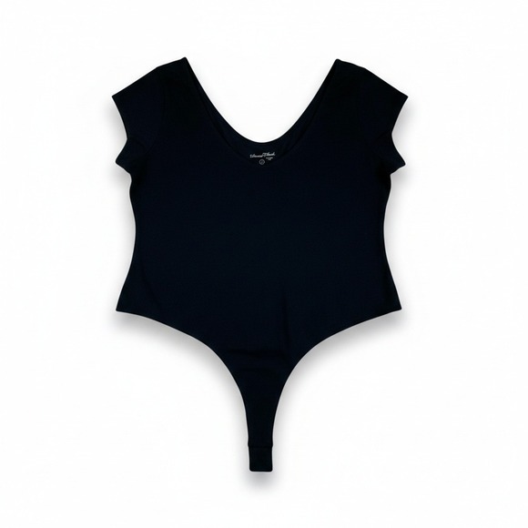 Universal Thread Tops - Universal Thread Black Ribbed V-Neck Short Sleeve Bodysuit XL Thong Snap Closure